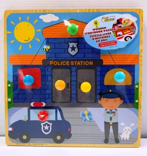 First Learning 6 Piece Wooden Storybook Puzzle Police Station