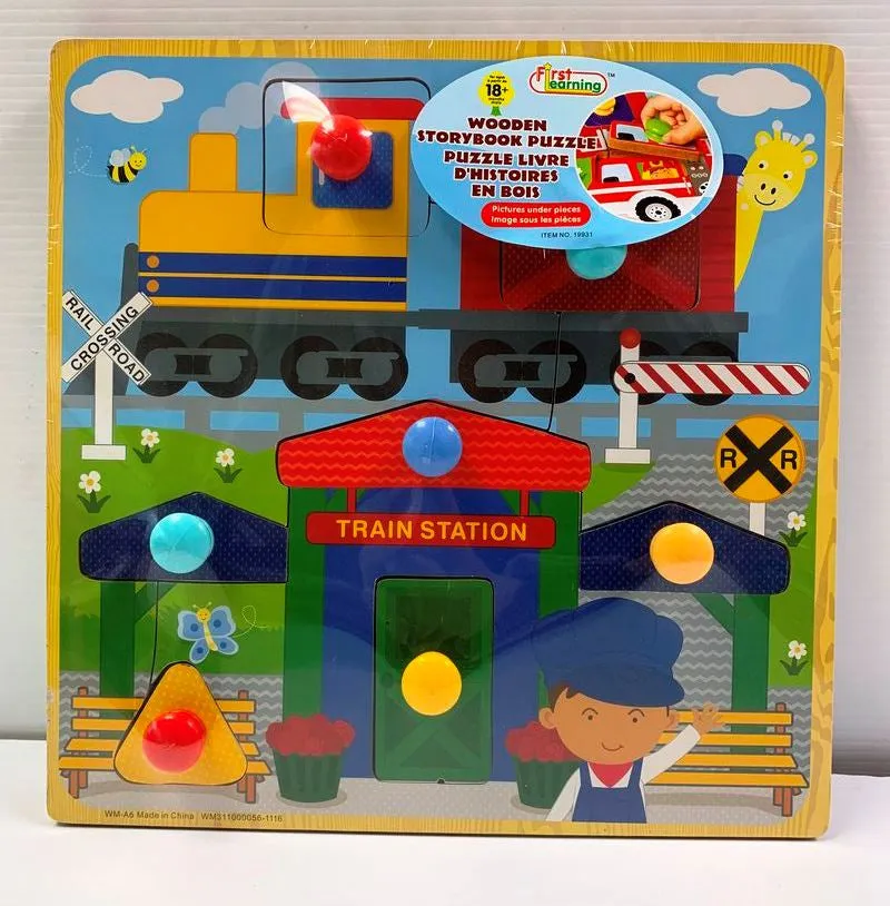 First Learning 6 Piece Wooden Storybook Puzzle Train Station