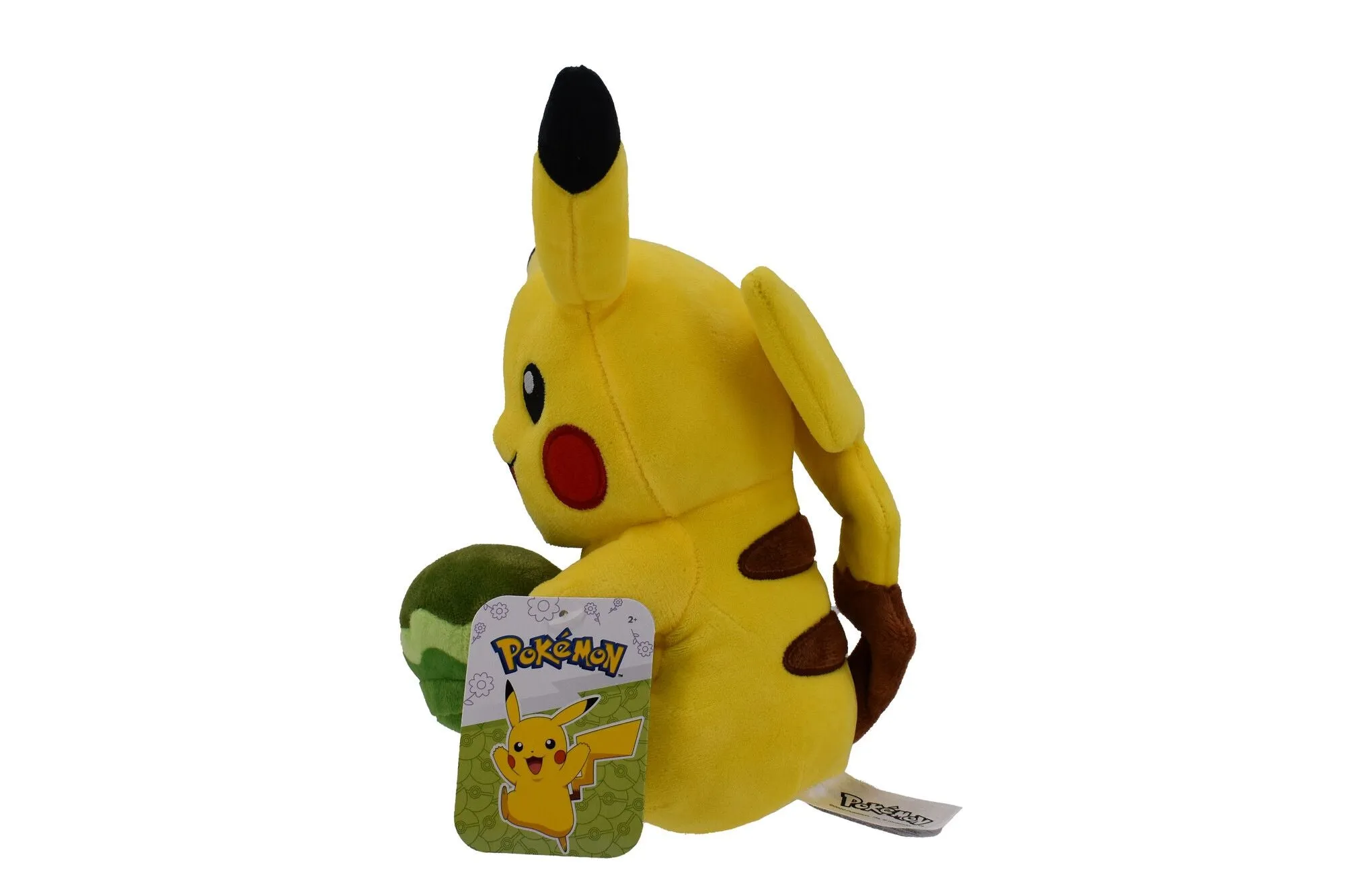 Pokemon 20cm Spring Plush Pikachu Holding Green Poke Puff